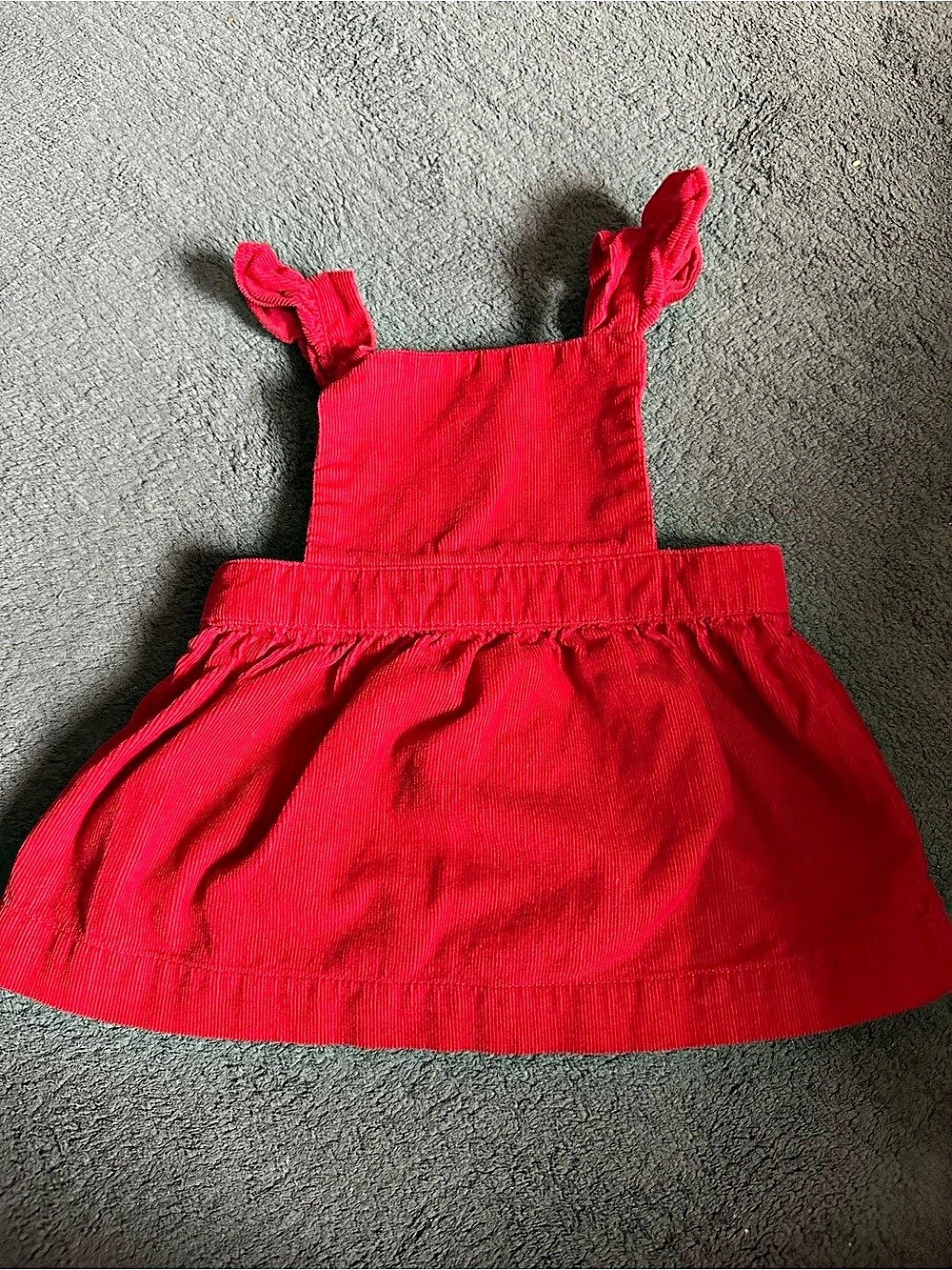 baby GAP Red Corduroy Ruffle Strap Jumper Dress, 0-3 Months
